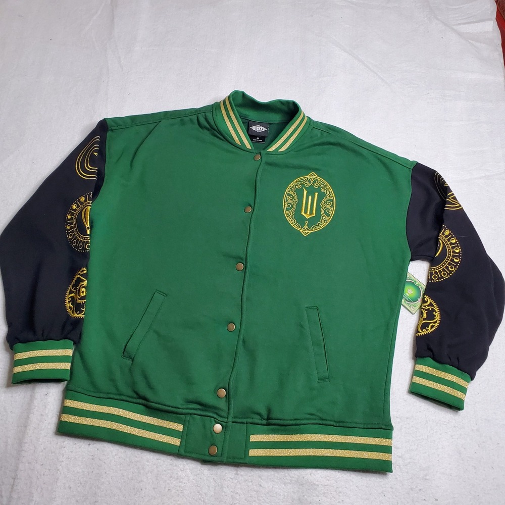 Hot Topic Unisex Wicked Emerald City Varsity Jacket Green Gold M